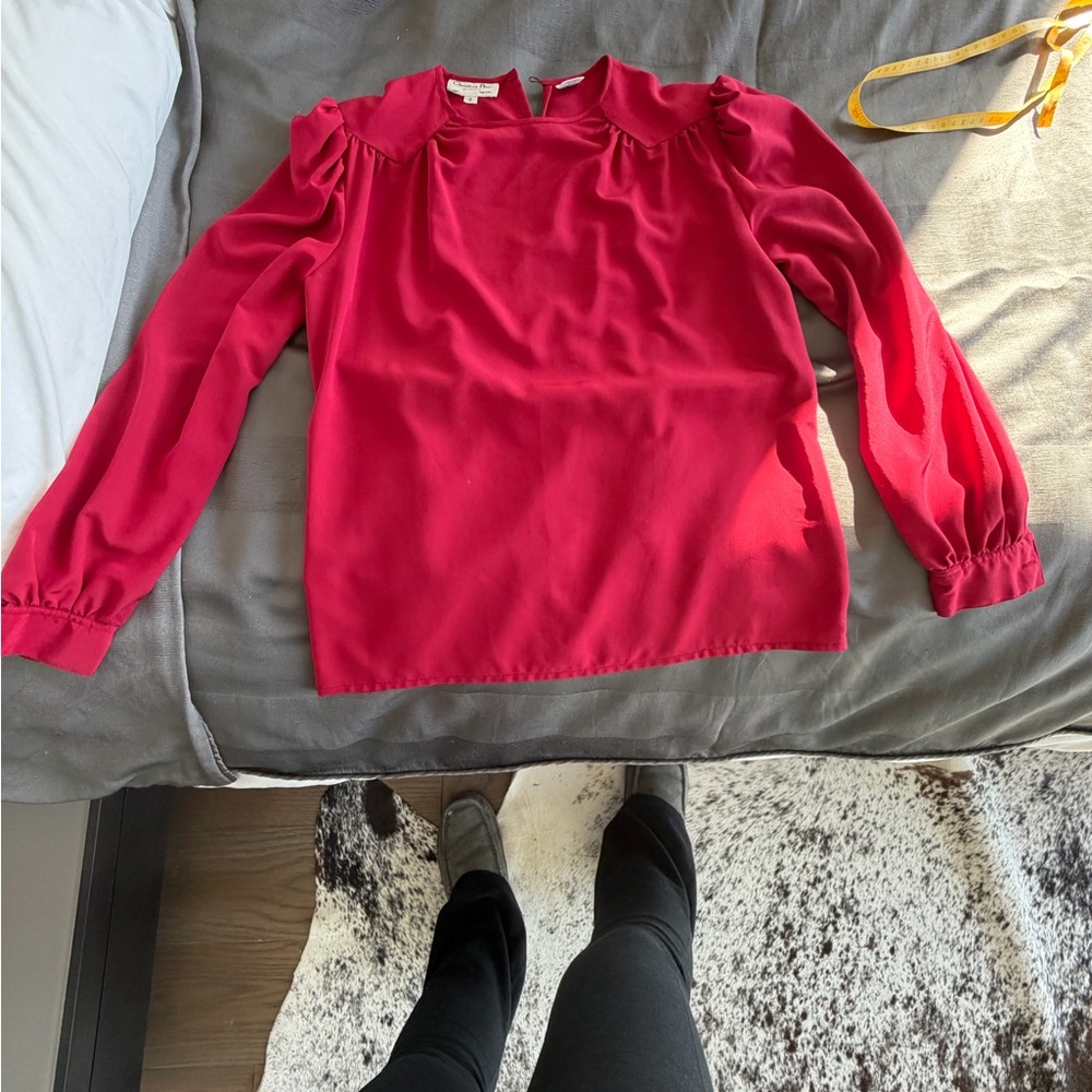 Dior Bright Red Long-Sleeve Puff-Shoulder Blouse